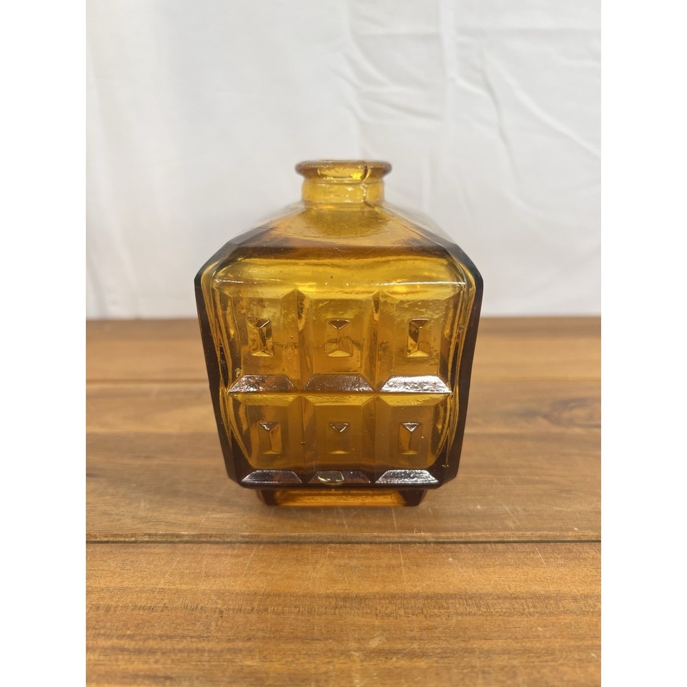Vintage MCM Amber Glass Decanter Bottle Brutalist Geometric Design - Picture 3 of 9